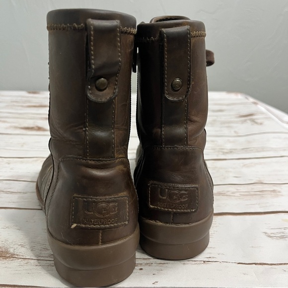 Ugg Brown Shearling-Lined Boots size  booties Ashbury brown leather lace up - Picture 6 of 12